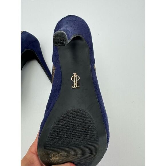 JENNIFER LOPEZ HEELS WOMENS 7 NOVELLA PUMPS PLATFORM BLUE GOLD STILETTO HIGH - Picture 5 of 7